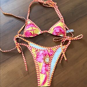 Vibrant Yellow and Pink Floral Bikini